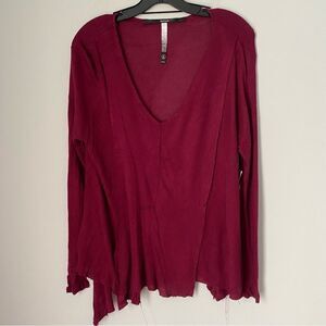 Kensie Women’s Long Sleeve Deep V Neck Burgundy Waffle Knit Top size L